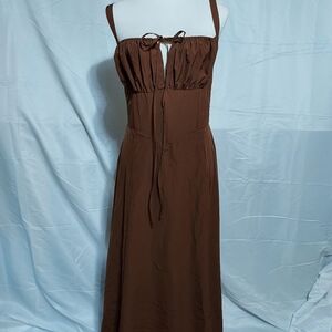 Elegant Brown Maxi Dress with Straps